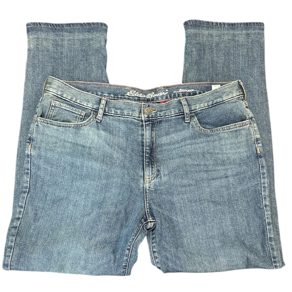 Eddie Bauer Boyfriend Flannel Lined Blue‎ Jeans 14 Straight Leg High Rise